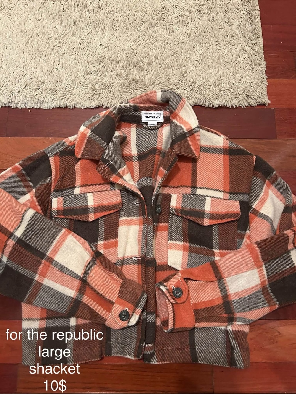 For The Republic Orange, Brown & Cream Plaid Shacket